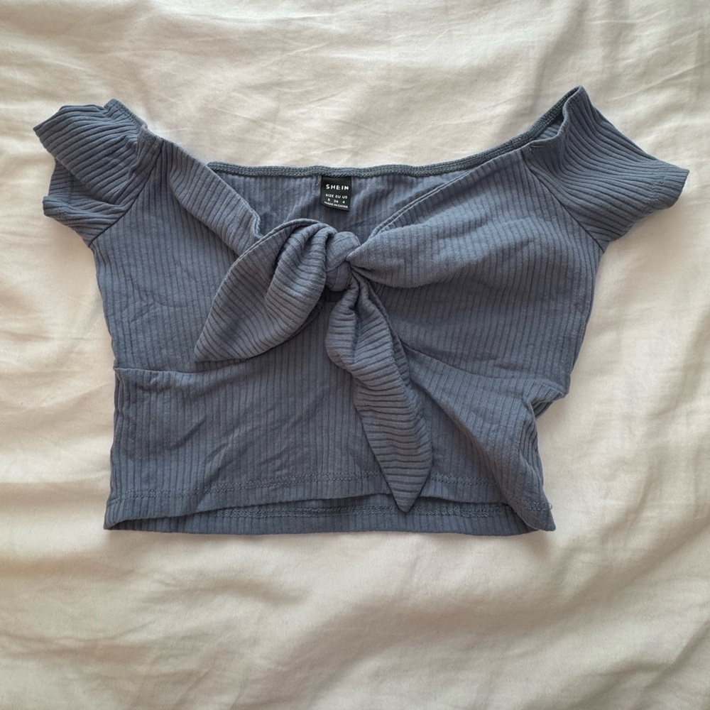 Blue Knotted Ribbed Top
